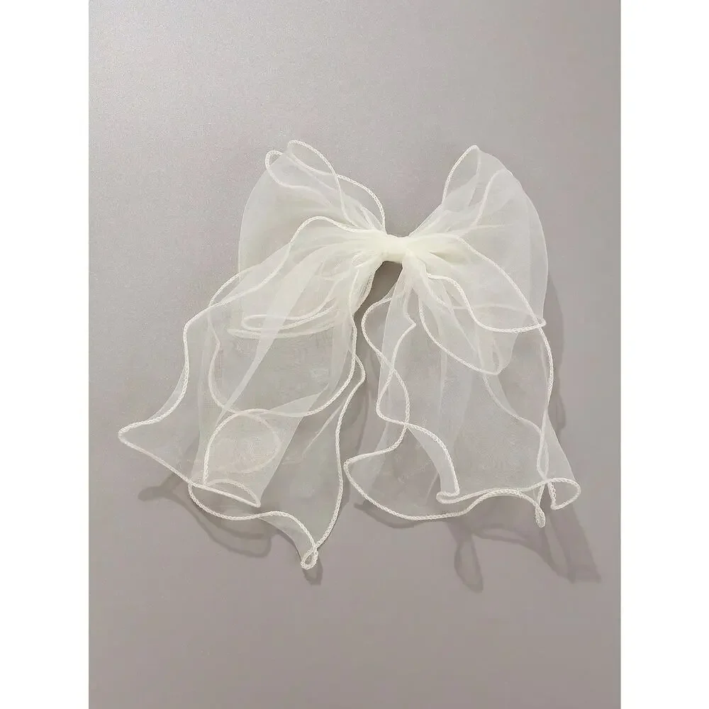 Cream White Chiffon Hair Bow Clips Imported from Japan